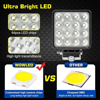 Square LED Work Light 12V, 2 Pack 64W 12V 4X4 LED Spotlight, Waterproof Car Flood Beam Light LED Work Lights for Tractors, Car Spot Light for Offroad Driving, Boat Camper, Truck 24V