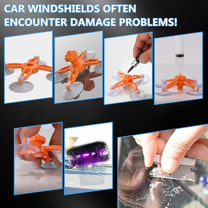 Brennenstuhl Windshield Repair Kit for Chips and Cracks, Rock Chip Repair Kit Windshield, for All Car Windshield Crack Repair Kit to Repair Scratches, with Curing and Pressurizing Device (Orange)