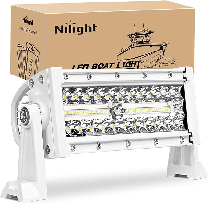 Nilight Marine LED Light Bar Navigation Lights 9.5 Inch White Spot Flood Combo Ponton Boat Deck Dock Lighting for Night Fishing T-top Stern Yacht Port Sailboat Trucks Tractors