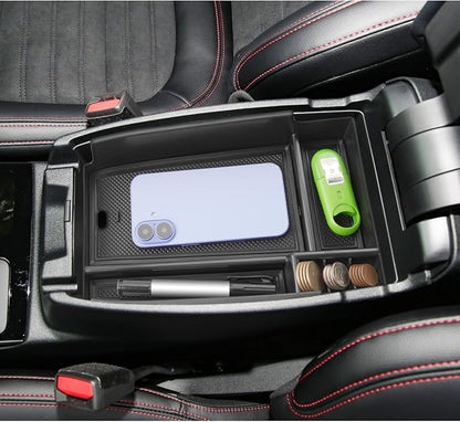 LUWU Center Console Organizer Compatible with Bronco Sport 2021-2026/Ford Escape 2020-2026 Accessories Armrest Console Storage Box Insert Tray ABS Material Black Coin Container Black