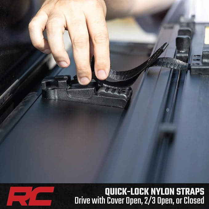 Rough Country Hard Flip-Up Tonneau Cover for Toyota Tacoma (2016-2023) - Flush Folding Aluminum Bed Cover