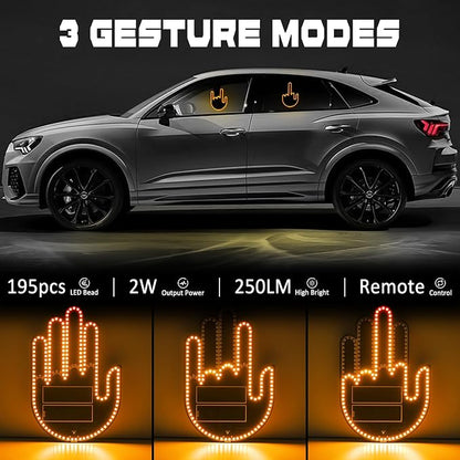 DIBMS Car Gesture Decorative Lights, Ambient Lighting, Rechargeable LED Gesture Lights for Car Road Rage LED Signs Calm Road Rage, Remote Control Triple Mode Fun Finger Lights (Yellow)