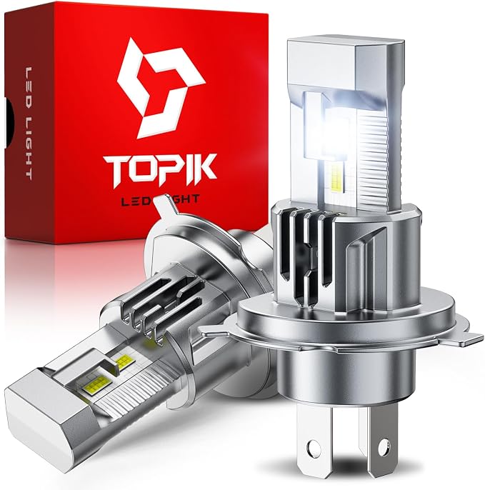 TOPIK H4 9003 Light Bulbs, 1000% Ultra-Bright 50000LM, 1:1 Size, 6500K Cool White 9003 HB2 Light Bulbs or Off Road Light, No Adapter Required, 99% Compatibility, 2PCS