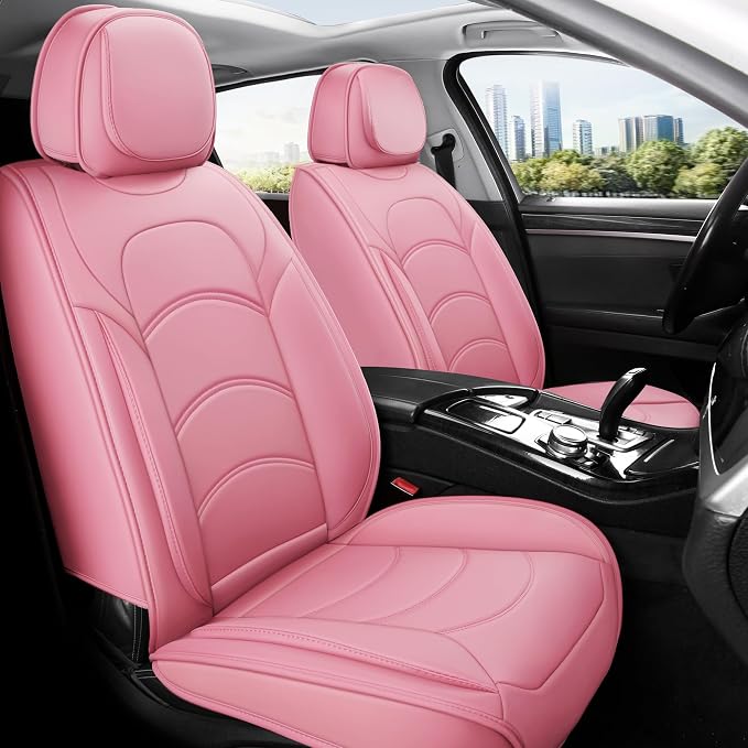 otoez Car Seat Covers Full Set, 5 Seats Waterproof Universal Leather Seat Cover for Cars, Front Rear Automotive Interior Protectors Full Coverage for Most Cars Sedens Trucks SUVs, Pink