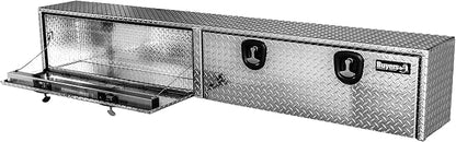 Buyers Products 1701561 Diamond Tread Aluminum Topsider Truck Box with Lockable T Handle Latch, 16x13x96 Inch, Truck Storage and Organizer, Made in the USA, Dual Drop Doors, Compression Latch