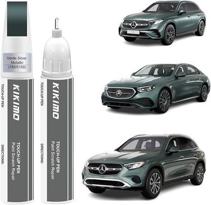 KIKIMO for Mercedes-Benz Touch Up Paint(Verde Silver Metallic(188/6188)), Car Paint Repair Kit for Mercedes-Benz, 2 In 1 Scratches Repair with Pen Tip and Brush, Color-Matched for Quick & Easy Fix