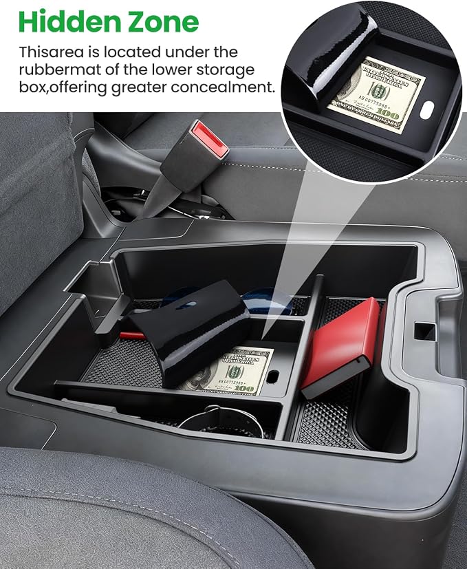 Center Console Organizer, 2PCS Storage Tray Compatible with 2019-2025 Chevy Silverado/GMC Sierra 1500 & 2020-2025 Chevy Silverado/Sierra 2500HD 3500HD (Split-Bench Folding Seat)-Black