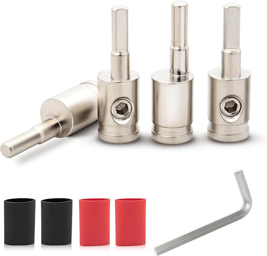 NuIth Amp Input Reducer 4 Gauge to 8 Gauge, 4PCS Car Audio Amplifier Wire Terminal Connectors Brass with Heat Shrink Tubing Allen Key for Amp Input, AWG Pin Power & Ground Connection