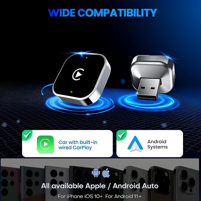 2026 Upgraded Wireless CarPlay Adapter - Fast Auto-Connect, Stable Connection, Mini Size Plug & Play Adapter for iPhone & Android Auto Compatible Cars