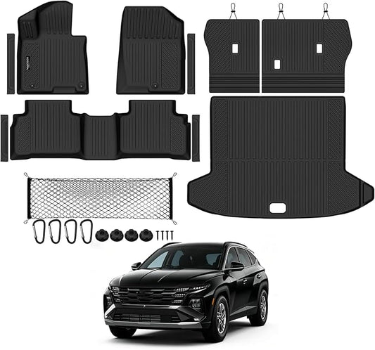 Tongama-Floor Mats for 2022-2025 2026 Hyundai Tucson Gas, All Weather TPE Trunk Mat and Backrest Mats Protector and Cargo Net and Door Sill Guards for Hyundai Tucson Floor Liner Accessories