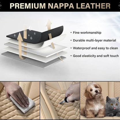 Coverado Front Seat Covers, 2 Pieces Universal Seat Cover for Cars, Breathable Nappa Leather Waterproof Car Seat Cover, Car Seat Protector, Driver Seat Cover, Auto Seat Covers Fit for Cars, Beige