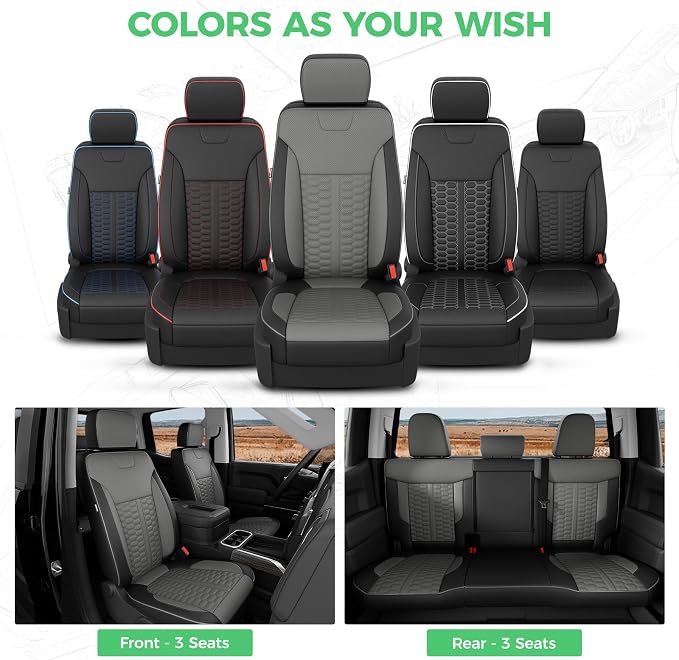 Custom Leather Seat Covers for Silverado/Sierra 1500 2019-2026, 2500HD 3500HD 2020-2026 Crew Cab Full Set with Jump Seat Cover (Armrest Storage Version Only), Truck Accessories