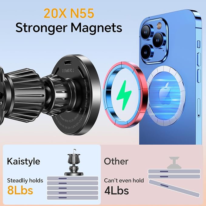 Kaistyle for MagSafe Car Mount Charger【Stronger Magnets】Magnetic Wireless Car Charger with Dashboard Pad Mounting Phone Holders for Your Car Accessories for Women Men Car Mount for iPhone 17 16 15 14