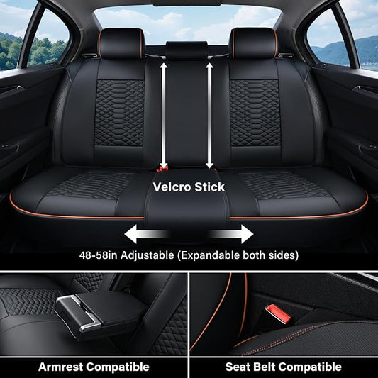 Coverado Leather Seat Covers, Car Seat Covers Full Set, Nappa Leather Seat Covers for Cars, Car Seat Protectors Waterproof, 5 Seats Black&Orange Automotive Seat Covers Fit for Most Cars Trucks