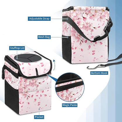Car Trash Can – Multi-Purpose, Lightweight and Portable with Durable Water-Resistant Coating, No Installation Required, Practical and Ample Capacity, Variety of Colors.Cherry Blossom Pattern
