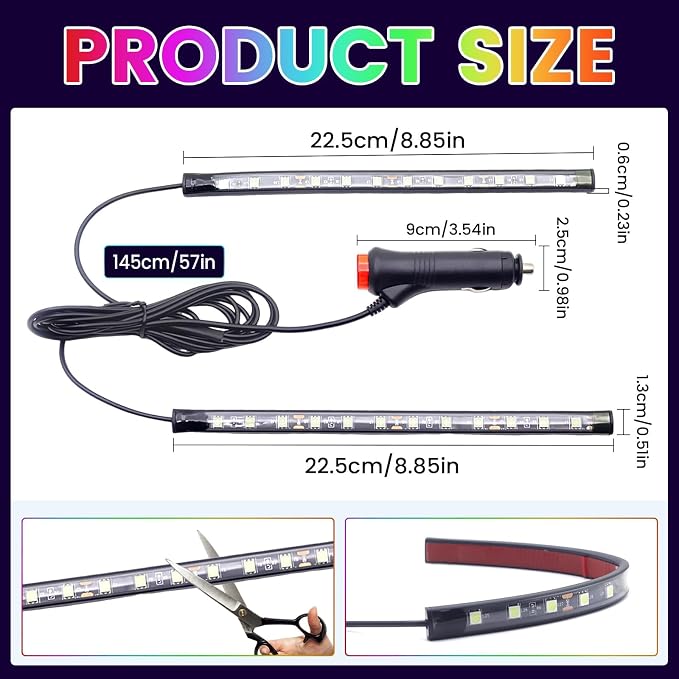 Car LED Strip Lights 2in1 Light Strip Flexible Color Ambient Light for TV, Home, DIY Interior and Exterior Decoration Ice Blue