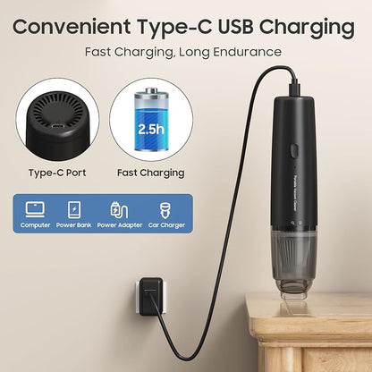 Handheld Vacuum Cordless, Car Vacuum Portable with 2 Suction Modes, Blow & Suction 2-in-1, Mini Vacuum Cleaner Rechargeable for Car, Home, Pet Hair, Office, Desk, Keyboards (Black)