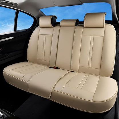 Huidasource Beige Back Seat Cover Luxury Nappa Leather, Rear Seat Cover with Velcro Adjustable, Ventilation Holes, Seat Belts, Child Seats, Car Back Seat Covers Fit for Most Cars SUV Trucks, Beige