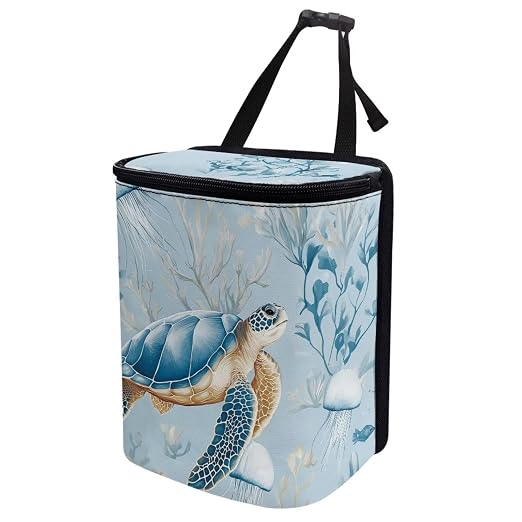 Talayituse Turtle Jellyfish Coral Print Car Trash Can with Lid, Leak Proof Auto Trash Bag Hanging Vehicle Garbage Can Multipurpose Storage Container for Back Seat Road Trip