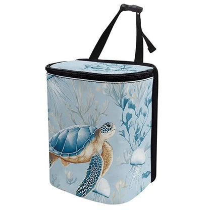 Talayituse Turtle Jellyfish Coral Print Car Trash Can with Lid, Leak Proof Auto Trash Bag Hanging Vehicle Garbage Can Multipurpose Storage Container for Back Seat Road Trip