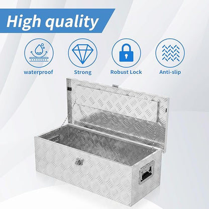 30" L x 14" W x 10" H Aluminum Truck Bed Tool Box | Pick Up RV Trailer Toolbox Storage Lockable Organizer with Side Handle and Lock Keys, Silver