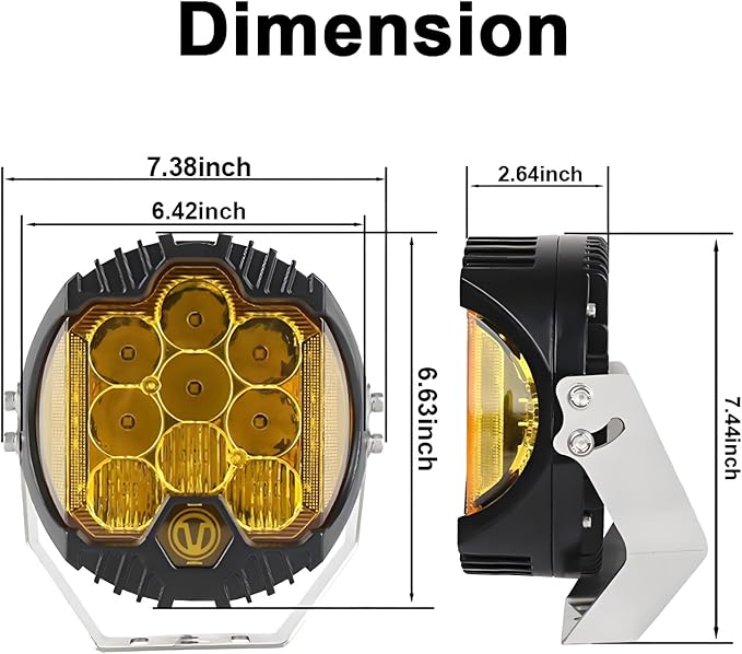 7 Inch 90W Amber Yellow LED Driving Light Compatible with Wrangler Off Road Vehicle ATV UTV Cart Lighting Trucks Pickup F150 Work Light, Pack of 1