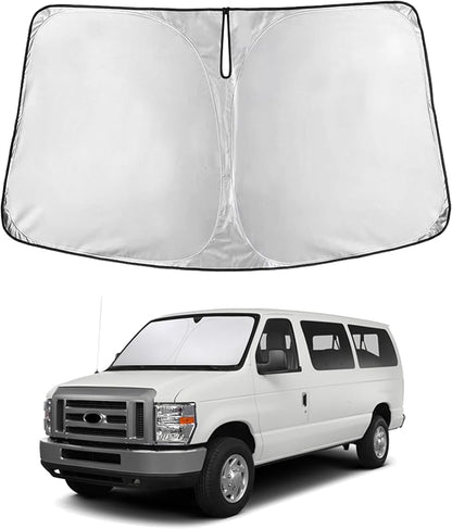 EcoNour Windshield Sunshade Compatible for Ford Econoline E-Series 1992-2024 2025 2026, Van & Motorhome E-150 250 350 450 Sun Visor for Front Window Sun Shade Cover, UV Heat Blocker, Car Accessories