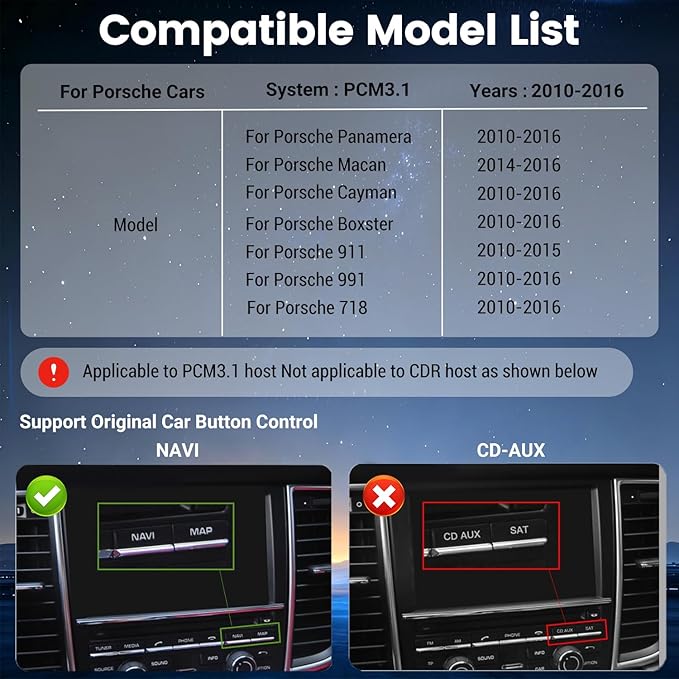 HMYC PCM3.1 Wireless Carplay Android Auto Module for Porsche Panamera Cayenne Macan Cayman Boxster 911 718, NEW Upgrade Carplay Retrofit Kit Decoder,Support MirrorLink Original car Control