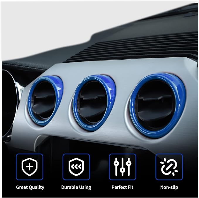 RT-TCZ Center Console Air Conditioner Outlet Vent Trim Cover Ring Interior Accessories for Ford Mustang 2015-2022,3PCS (Blue)