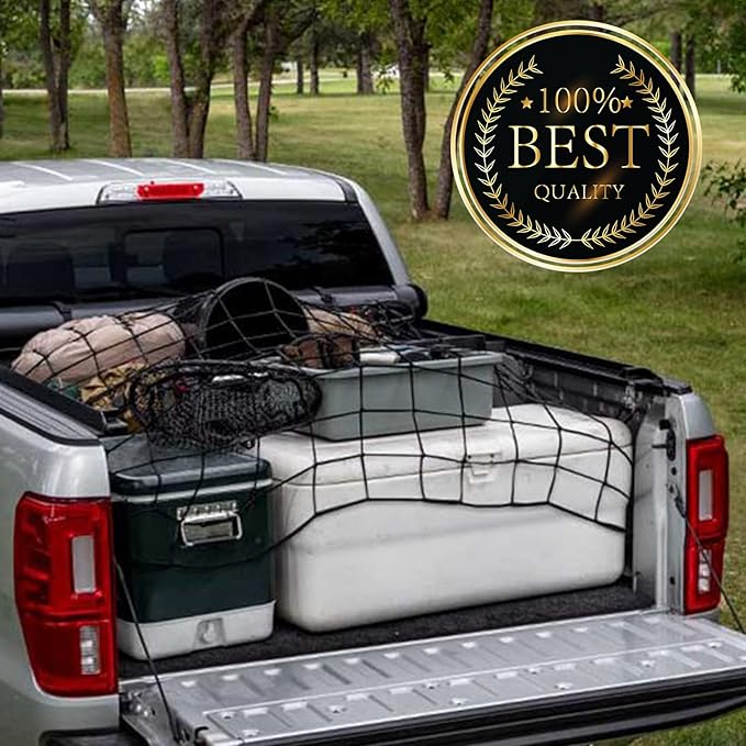 Funmit 4 x 6 Ft Cargo Net for Roof Basket and Pickup Bed, Nice Elasticity Stretches to 8 x 12 Ft with 24 Carabiners, Bungee Cargo Netting Design for Most Car Models