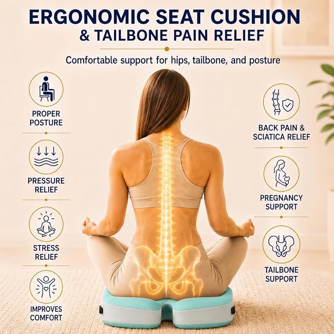 Seat Cushions for Office Chairs Wheelchair Cushion for Long Sitting Back Pain，Memory Foam Seat Car Computer Desk Chair Cushion，Coccyx Cushion for Tailbone Pain Relief Cushion Office Chair Green