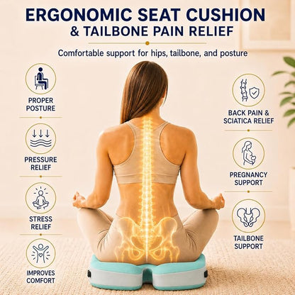 Seat Cushions for Office Chairs Wheelchair Cushion for Long Sitting Back Pain，Memory Foam Seat Car Computer Desk Chair Cushion，Coccyx Cushion for Tailbone Pain Relief Cushion Office Chair Green