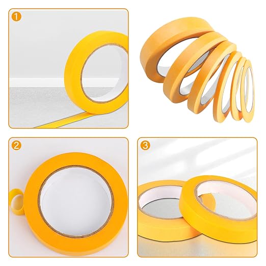 6 Rolls Fine Line Tape 1/16, 1/8, 1/5, 2/5, 1/2, 3/4 Inch x 55 Yard Fineline Masking Tape Painter Adhesive Automotive for DIY Car Auto Paint (Yellow, 1/4 Inches)