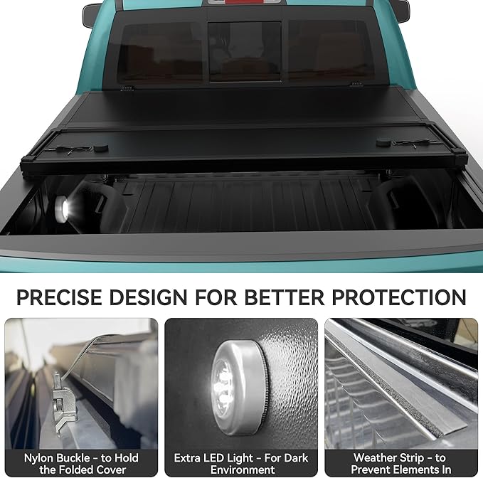 AUTOSAVER88 FRP Hard Tri-fold Truck Bed Tonneau Cover Compatible with Dodge Ram 1500 2009-2026 (Classic & New) 5.7ft Bed Without Rambox