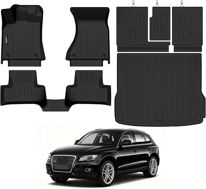 Tongama-Floor Mats for 2009-2017 Audi Q5/2014-2017 SQ5, All Weather TPE Floor Liners & Trunk Mat & Backrest Mats for Audi Q5 Waterproof Interior Accessories
