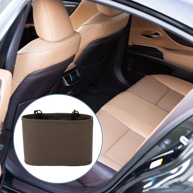 Car Trash Can Portable and Hanging 10.2" Length 4.3" Width 6.7" Height Trash Bin Faux Leather Brown 1 Pcs