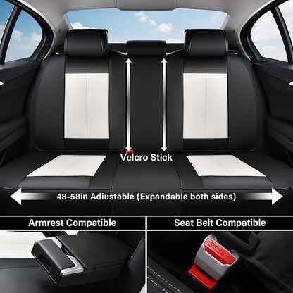 Coverado Car Seat Covers Full Set, Seat Covers for Cars, Automotive Seat Covers, Waterproof Nappa Leather Front Seats and Back Car Seat Protector, Universal Fit for Most Cars SUV Trucks,Black&White