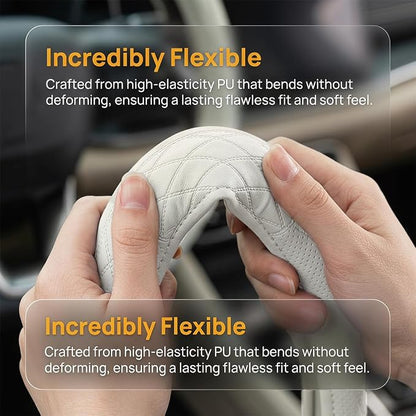 Zpana Car Steering Wheel Cover, 14.5-15" Breathable Soft Leather Vehicle Steering Wheel Protector with Anti-Slip Lining, Comfortable Auto Interior Decoration Accessories, Universal Fit (White)