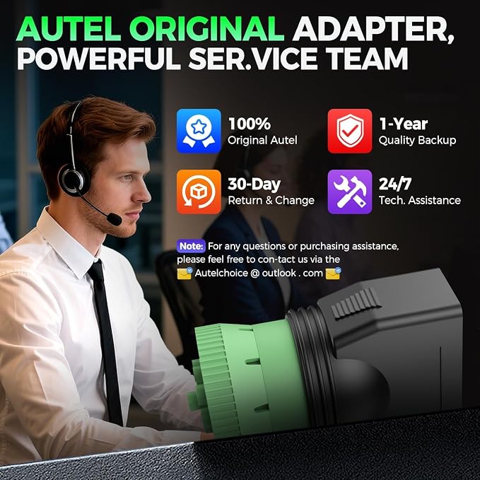 Autel Original Type 2 Green 9pin J1939 to 16pin OBD2 Female Adapter, Male to J1962 OBDII Connector, Work for Heavy Duty Trucks, Used for ELD Device & GPS Tracker & Truck Scanner
