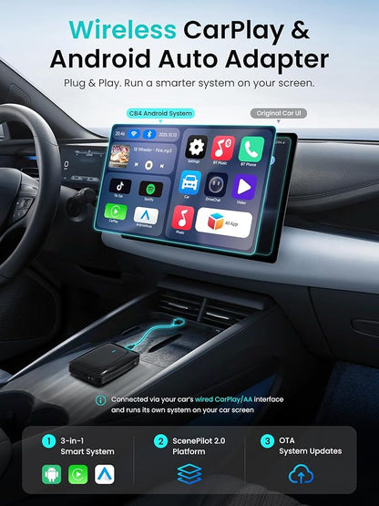 Magic AI Box, Wireless CarPlay/Android Auto Adapter, Car Video Box Supports for Netflix/YouTube/TikTok/TF Card, DriveChat AI Smart Box with GPS/Dual Bluetooth