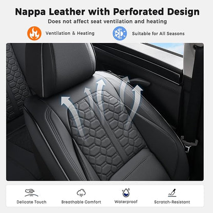 Huidasource Black Front Car Seat Covers, 360° Full Wrap Seat Covers with Lumbar Support, Leather Seat Cushion Covers Protector Fit for Most Cars SUV Trucks, Automotive Seat Covers