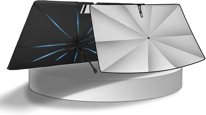 KUST 56" * 31" Upgraded Medium Size Windshield Sun Shade Umbrella - 【Fit for Sedan】 - Foldable Ice-Crystal Shade Umbrella with Bendable Handle - Blocks UV Rays Keep Car Cool - Easy to Install and Use