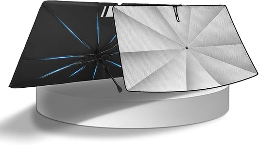 KUST 56" * 31" Upgraded Medium Size Windshield Sun Shade Umbrella - 【Fit for Sedan】 - Foldable Ice-Crystal Shade Umbrella with Bendable Handle - Blocks UV Rays Keep Car Cool - Easy to Install and Use