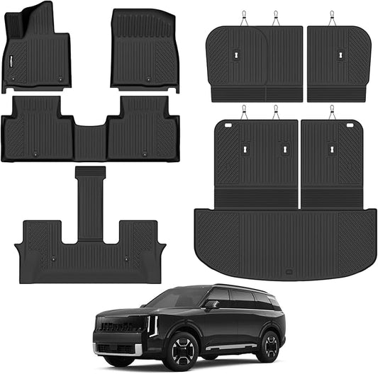 Floor Mats for 2027 Kia Telluride Gas Only 8 Seats/Bench Seats (Not for Hybrid), Trunk Mat with Backrest Mat and 2nd Row Backrest Mat All Weather TPE Protector for Kia Telluride Accessories