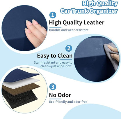 Car Trunk Organizer, Leather Trunk Organizer for SUV with Lid and Sturdy Handle Collapsible Adjustable Storage (Blue, 41 x 11.4 x 12.2in)