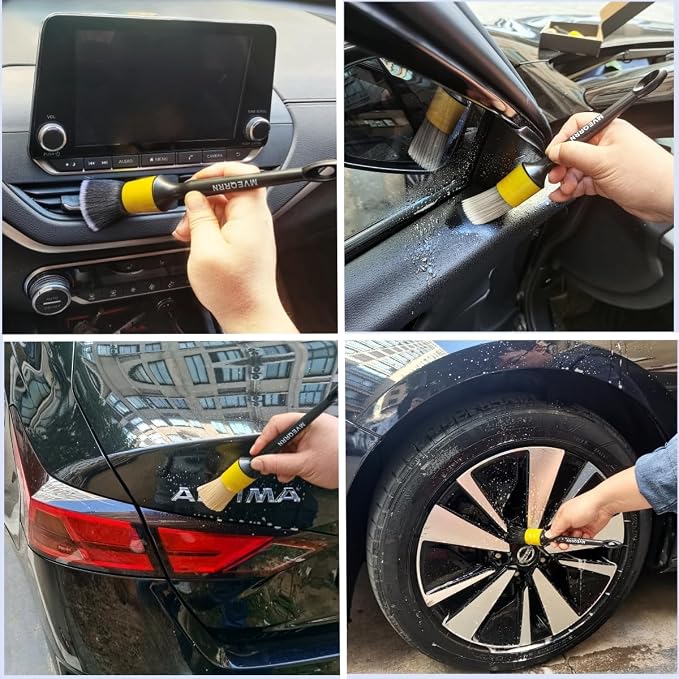 MVEQRRN 4pcs Car Detailing Brush Set,Boars Hair Car Detailing Brushes,Ultra Soft No Scratch Car Interior Detailing Brush for Leather Seat,Car Detailing for Interior Exterior.