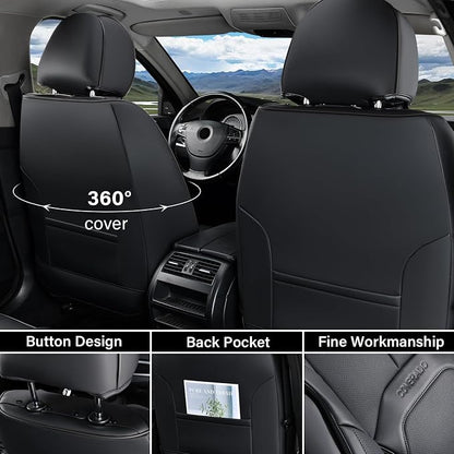 Coverado Automotive Seat Covers, Leather Seat Covers Front Seat, Luxury Car Seat Covers with Lumbar Support, Front Driver Seat Covers, Car Seat Protector Waterproof Universal Fit Most Cars(Black)