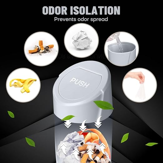 Car Trash Can Bin with Lid - Car Garbage Can Cup Holder - Grey Mini Leakproof Vehicle Garbage Bin with 20pcs Trash Bags-Automotive Organizers and Storage for Front Back Seat Accessories