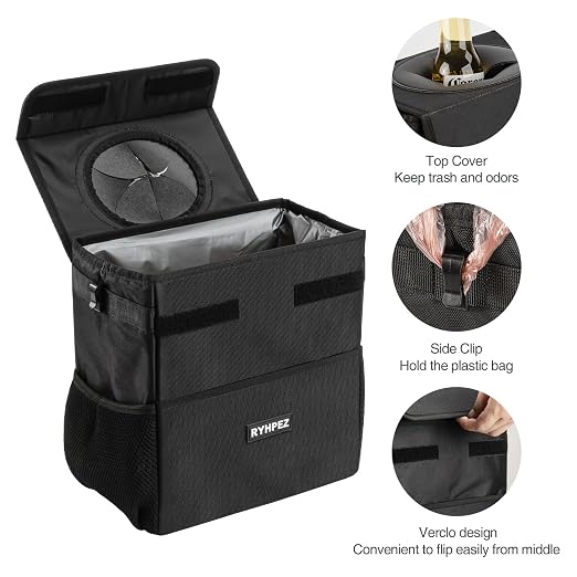 Ryhpez Car Trash Can with Lid - Hanging Trash Bin Garbage Can for Car SUV, Leak-Proof Collapsible Automotive Truck Organizer Road Trip Essentials(3.2 Gallon/12L)