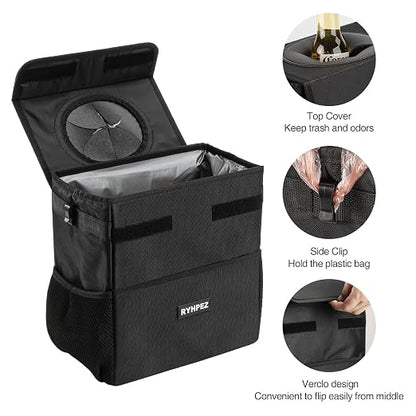 Ryhpez Car Trash Can with Lid - Hanging Trash Bin Garbage Can for Car SUV, Leak-Proof Collapsible Automotive Truck Organizer Road Trip Essentials(3.2 Gallon/12L)